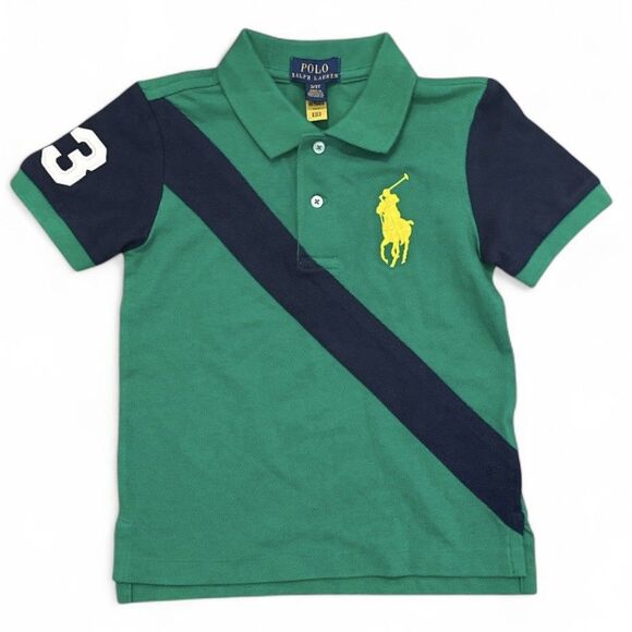 Polo Ralph Lauren Polo Shirt 3T Toddler Blue Green Big Pony Logo Embroidered - Picture 1 of 9